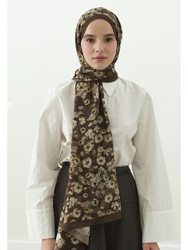 Fresh Scarfs Secret Pearl Desenli Pamuk Viskon Şal Çikolata