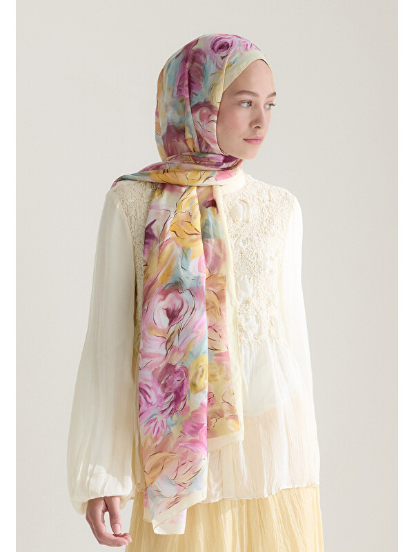 Fresh Scarfs Rose Garden Floş Viskon Şal Pastel Sarı