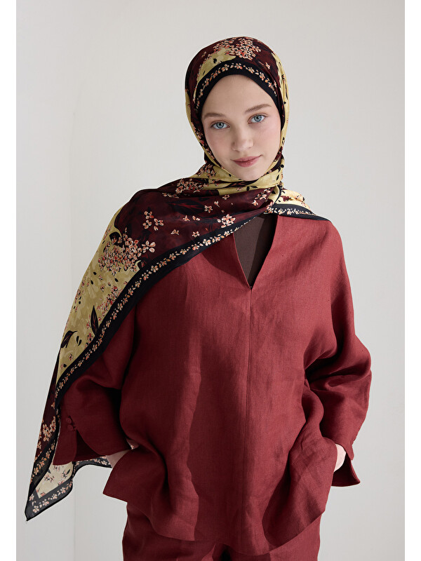 Fresh Scarfs Tıny Plumerıa Floş Viskon Şal Bordo