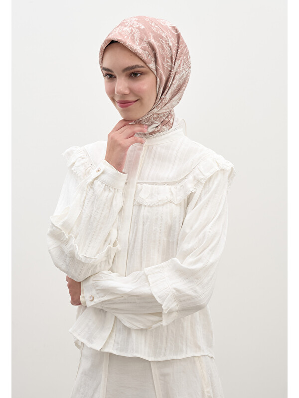 Fresh Scarfs Secret Elegance Desen Pamuklu Viskon Eşarp Somon