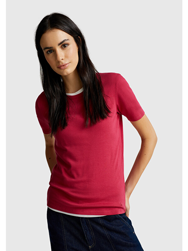 United Colors Of Benetton Kadın Fuşya %100 Pamuk Basic Kısa Kollu Bisiklet Yaka T-Shirt