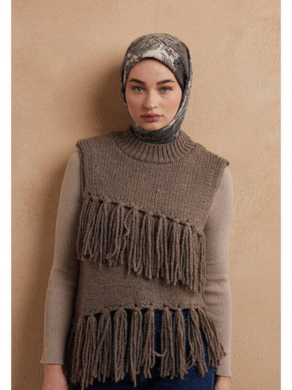 Fresh Scarfs Darıa Desen Pamuk İpek Eşarp Duman