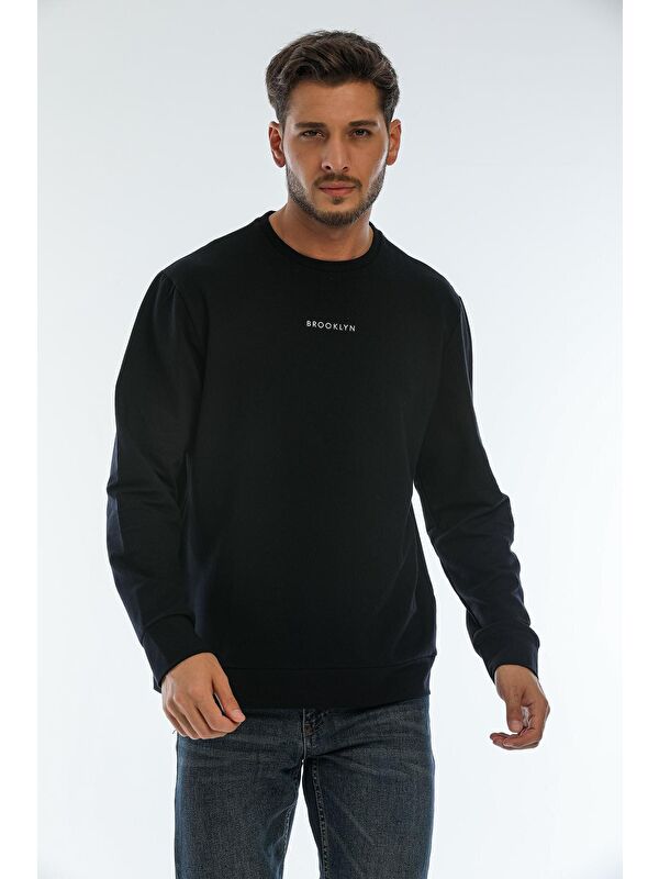 Süperlife Erkek Bisiklet Yaka Regular Fit Brooklyn Baskılı İnce Sweatshirt SPR22SW132