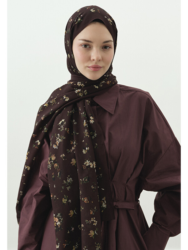 Fresh Scarfs Bordo Tıny Blooms Desenli Pamuk Viskon Şal