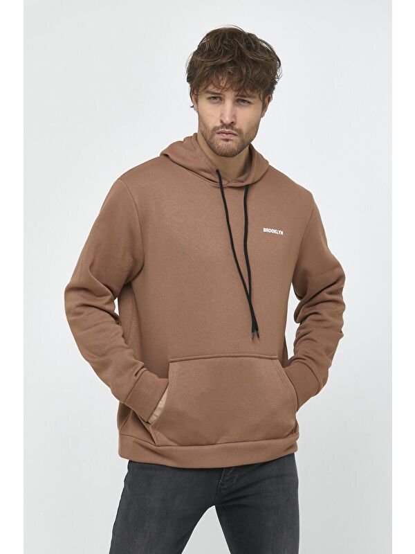 Süperlife Kapüşonlu Uzun Kollu Baskılı Dar Kalıp İnce Erkek Hoodie SPR 2019K61