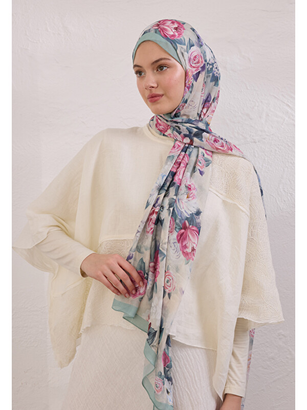 Fresh Scarfs Magnolia Desen Rami Şal Soft Yeşil