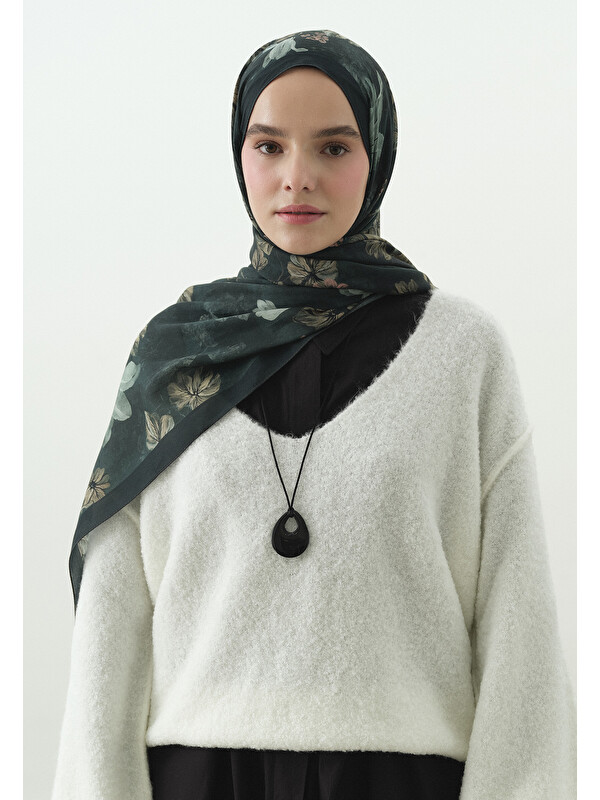 Fresh Scarfs Derin Yeşil Fall Breeze Desenli Pamuk Viskon Şal