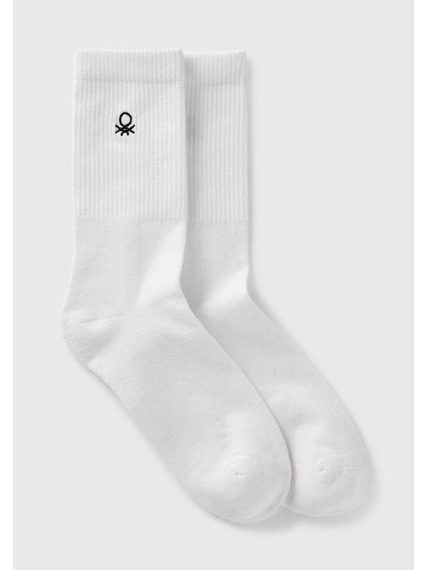 United Colors Of Benetton Unisex Beyaz Benetton Logolu Soket Çorap