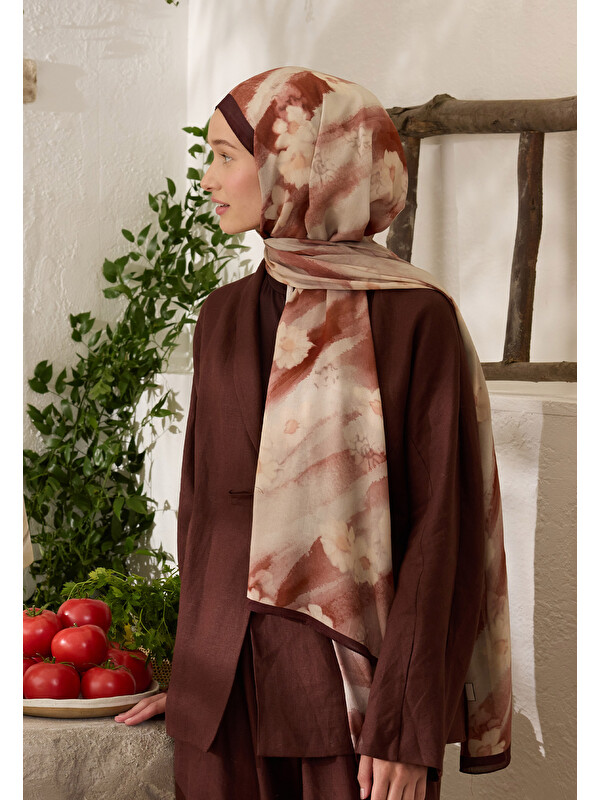 Fresh Scarfs Soft Daısy Desen Rami Şal Ağaç Kabuğu