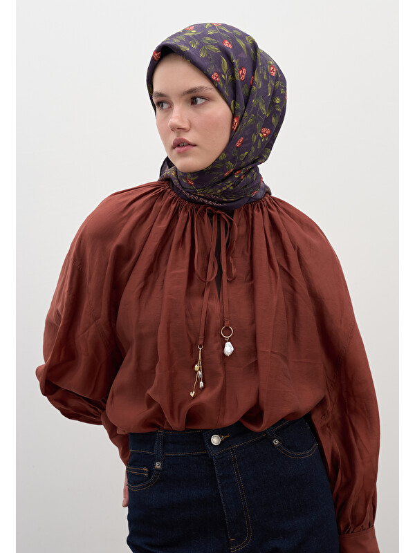 Fresh Scarfs Leana Desen Pamuklu Viskon Eşarp Mor