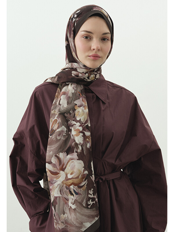 Fresh Scarfs Jane Desenli Pamuk Viskon Şal Tozlu Kahve