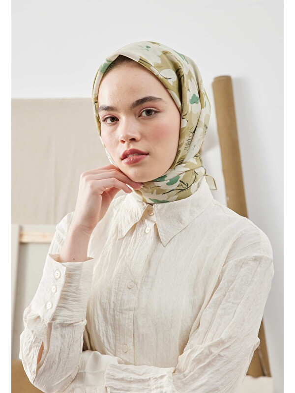 Fresh Scarfs Multı Flower Desen Pamuk İpek Eşarp Adaçayı