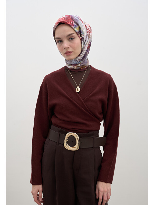 Fresh Scarfs Nerıssa Desen Pamuklu Viskon Eşarp Bordo