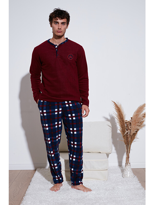 Buratti Regular Fit Bisiklet Yaka Kışlık Yumuşak Dokulu Polar Erkek Pijama Takımı 6096100