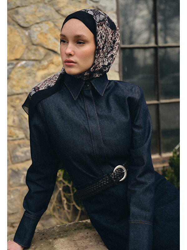 Fresh Scarfs Ethnıc Fıgure Desen İpek Krep Şal Siyah