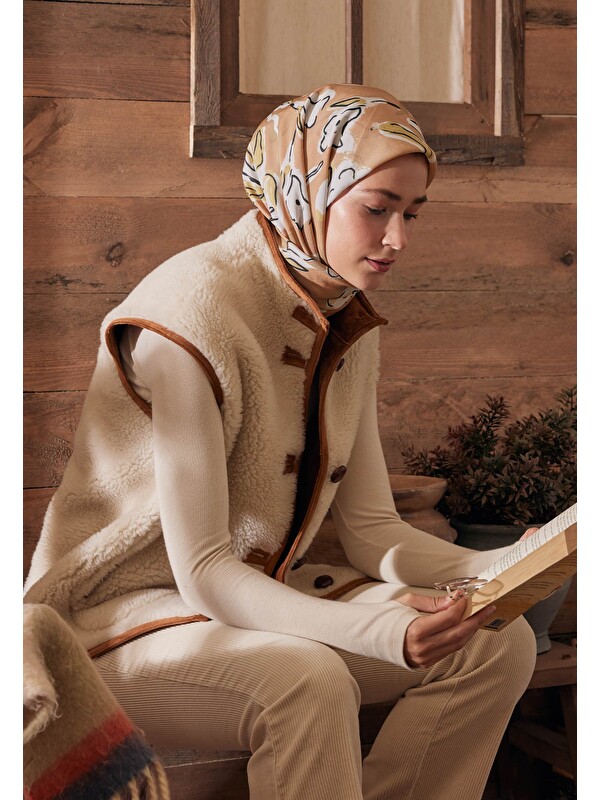 Fresh Scarfs Aspen Desen Pamuk İpek Eşarp Pastel Turuncu