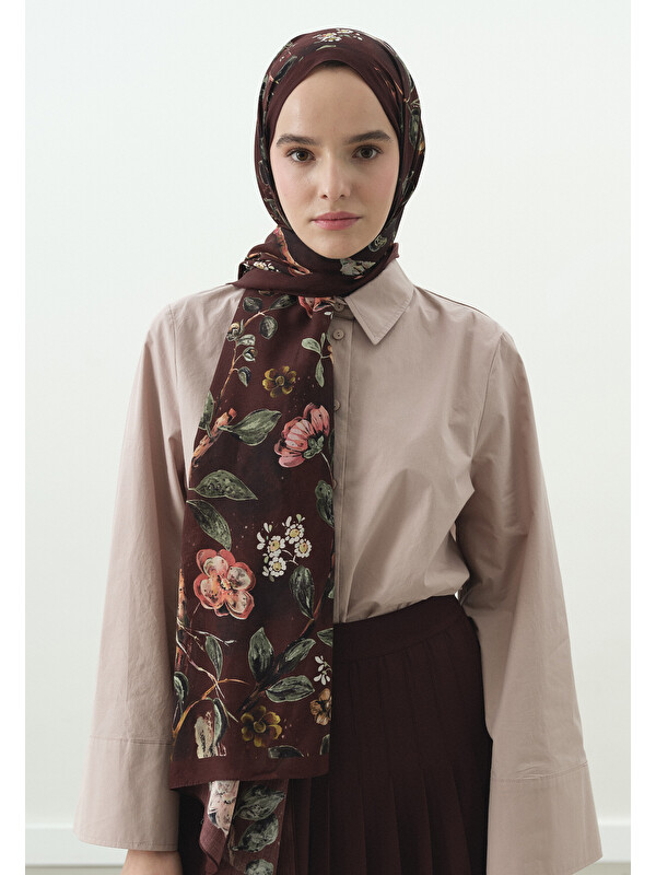 Fresh Scarfs Flower Rain Desenli Pamuk Viskon Şal Bordo