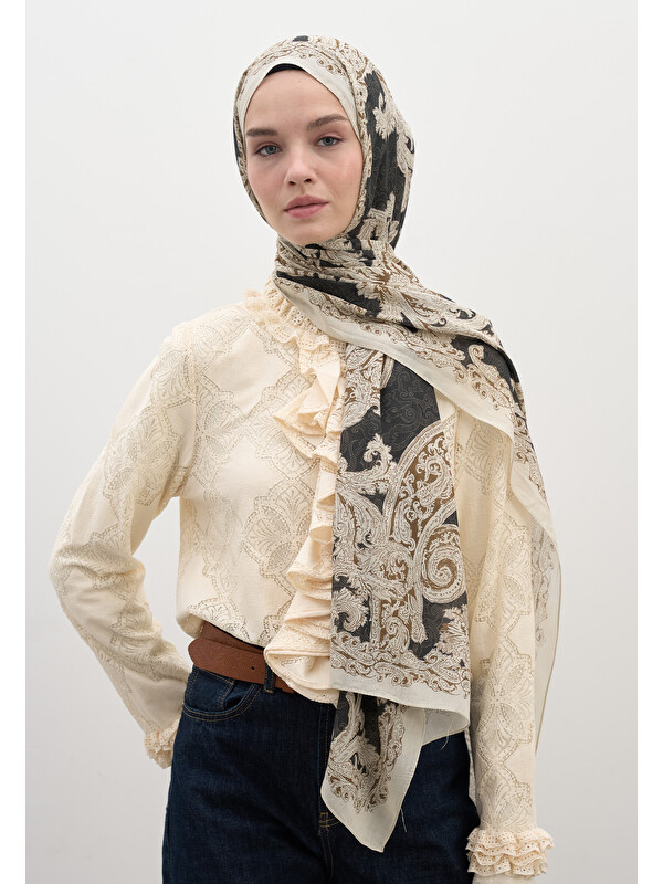 Fresh Scarfs Wıld Paısley Desen Şal Antrasit