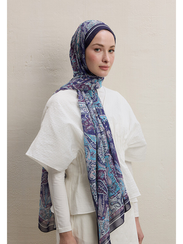 Fresh Scarfs Dark Bohemy Desen İpek Krep Şal Lavanta
