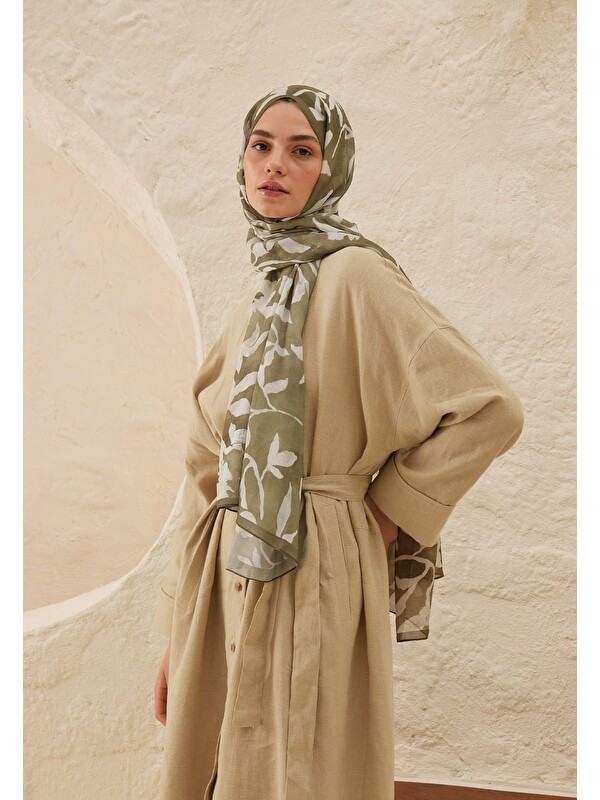 Fresh Scarfs Petunia Desen Rami Şal Haki
