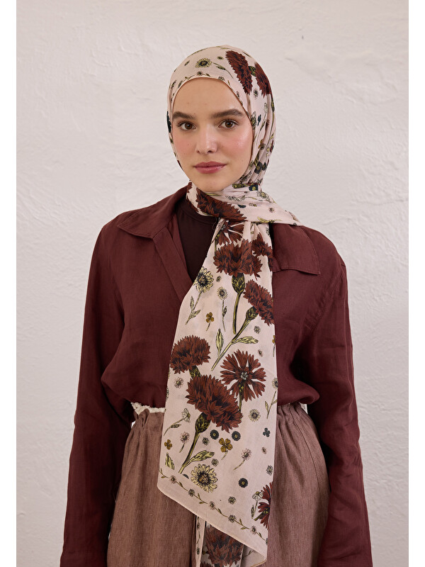 Fresh Scarfs Bloomıng Dahlıa Desen Rami Şal Soft Pembe