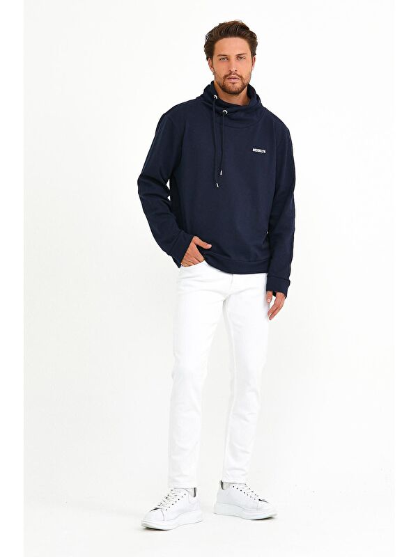 Süperlife Erkek Şal Yaka Regular Fit Brooklyn Baskılı İnce Sweatshirt SPR22SW143