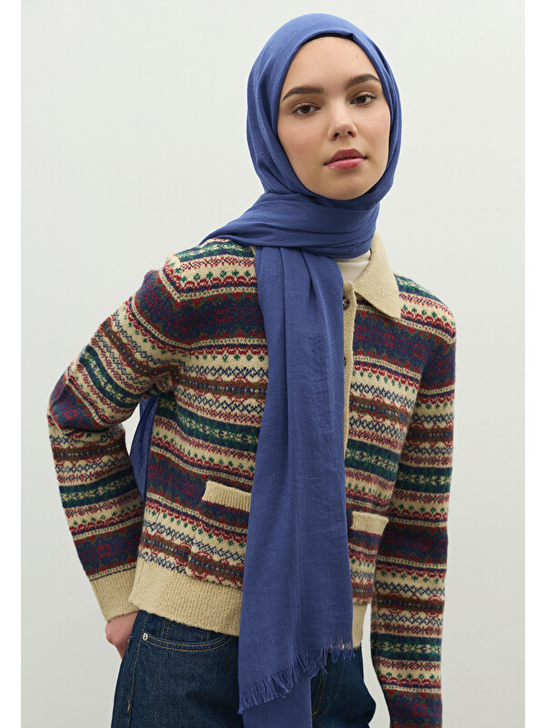 Fresh Scarfs Kaşmir Dokulu Şal Koyu Mavi