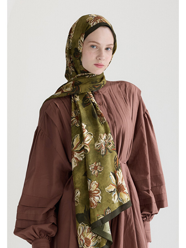 Fresh Scarfs Jasmıne Floş Viskon Şal Yeşil