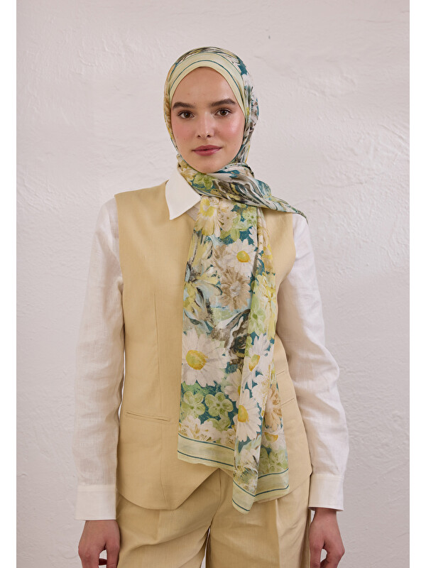 Fresh Scarfs Jasmıne Joy Desen Rami Şal Soft Yeşil
