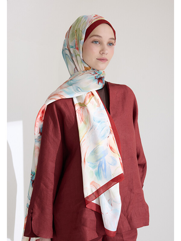 Fresh Scarfs Soft Flora Floş Viskon Şal Bordo