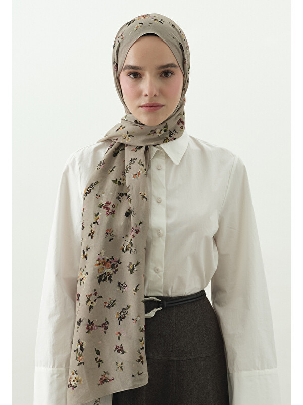 Fresh Scarfs Tıny Blooms Desenli Pamuk Viskon Şal Vizon