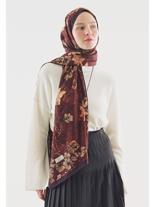 Fresh Scarfs Fall Breeze Desenli Pamuk Viskon Şal Bordo