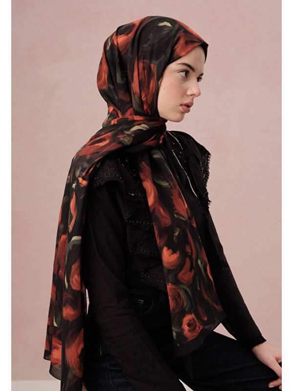 Fresh Scarfs Rosaly Desen Vual Şal Kırmızı