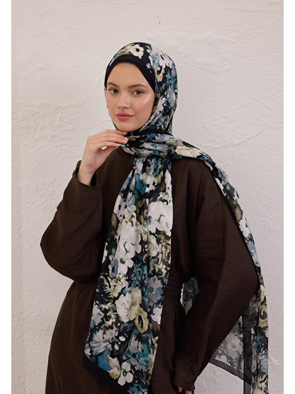 Fresh Scarfs Beauty Blossom Desen Rami Şal Siyah