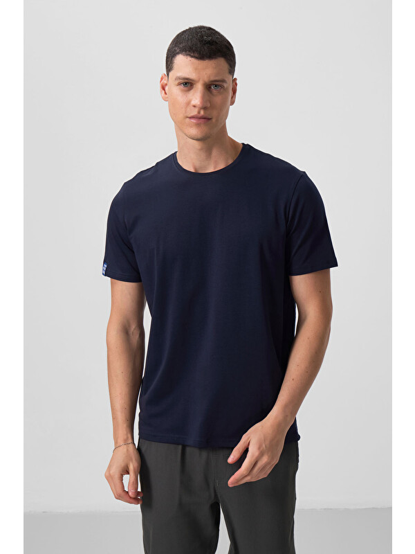 Tommylife Lacivert Erkek Basic Kısa Kol Standart Kalıp Bisiklet Yaka Tişört - 87911