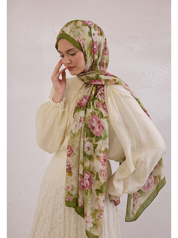 Fresh Scarfs Magnolıa Desen Rami Şal Yeşil
