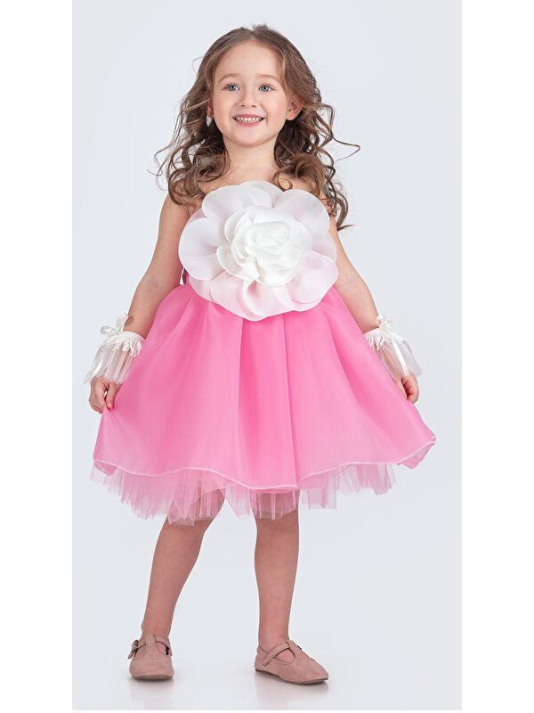 Mnk Baby & Kids Karolin Robası Çiçekli Bilekli Aksesuarlı Kız Çocuk Abiye Elbise M00724