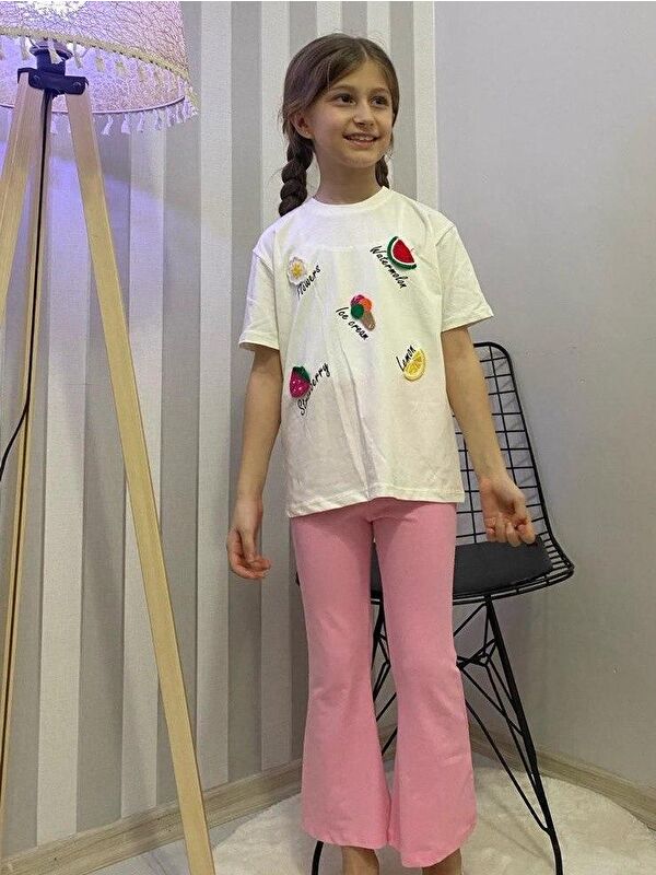 Mnk Baby & Kids Kız Çocuk Uzun İspanyol Pantolon Kısa Kol Badi Takım M00712