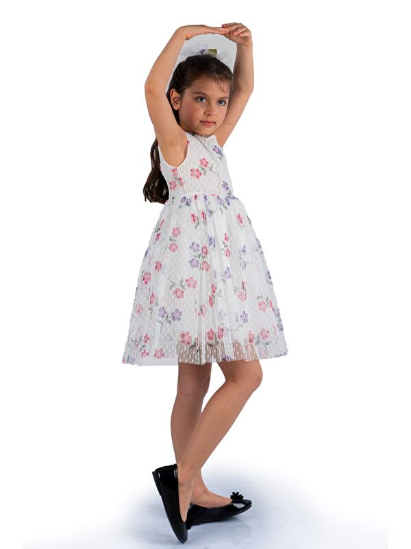 Mnk Baby & Kids Dantel Papatya Baskılı Kız Çocuk Elbise MNK0514