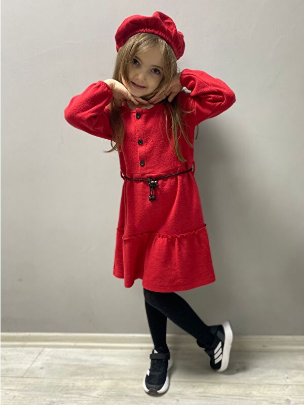 Mnk Baby & Kids Kaşe Kumaş Şapkalı Kız Çocuk Elbise MNK0559