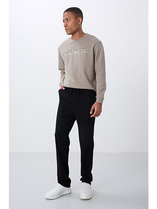 Tommylife Siyah Bağcıklı Cepli Standart Kalıp Klasik Paça Erkek Eşofman Alt - 84682