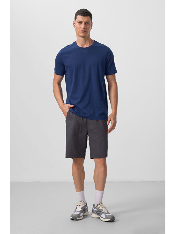 Tommylife İndigo Erkek Basic Kısa Kol Standart Kalıp Bisiklet Yaka Tişört - 87911