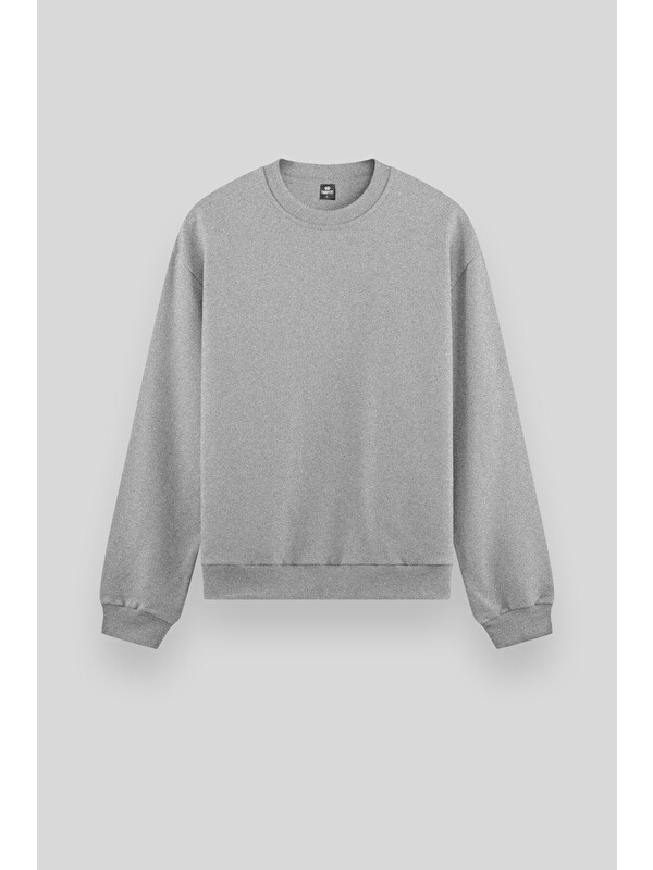 Tommylife Gri Melanj Basic Bisiklet Yaka Rahat Form Erkek Sweatshirt - 88053