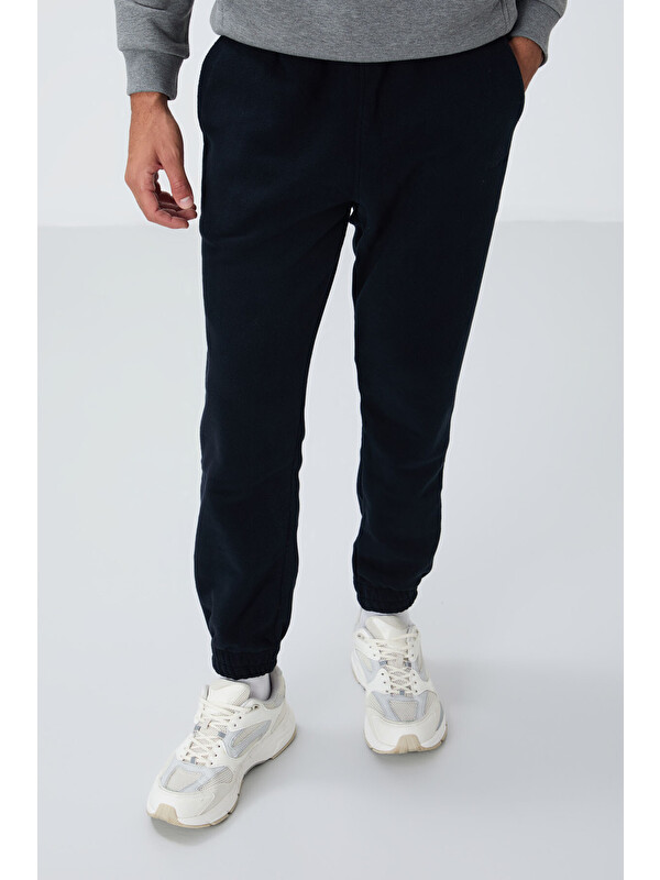 Tommylife Lacivert Gizli Fermuarlı Rahat Form Lastik Paça Polar  Eşofman Alt - 84866