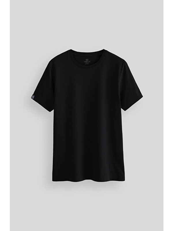 Tommylife Siyah Erkek Basic Kısa Kol Standart Kalıp Bisiklet Yaka Tişört - 87911