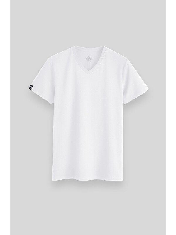 Tommylife Beyaz Basic Kısa Kol Standart Kalıp V Yaka Erkek Tişört - 87912