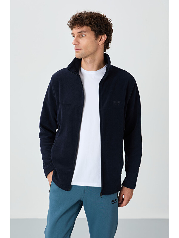 Air Jones Hardy Lacivert Standart Kalıp Polar Erkek Fermuarlı Sweatshirt Hırka - 88299