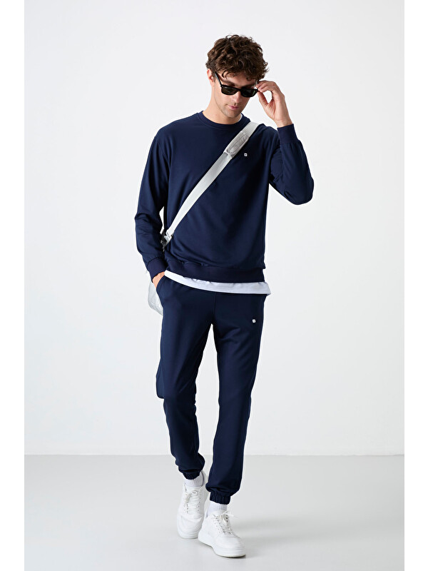 Tommylife İndigo Casual Bisiklet Yaka Lastik Paça Erkek Oversize Eşofman Takımı - 85120