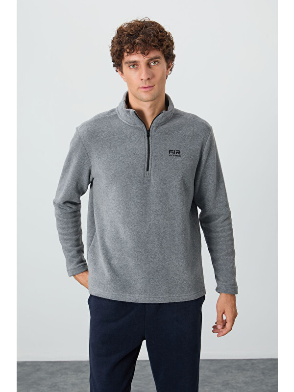 Air Jones River Gri Melanj Dik Yaka Erkek Polar Sweatshirt - 88310