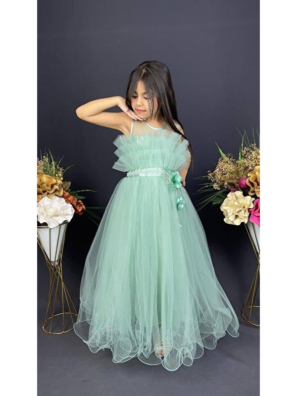 Mnk Baby & Kids Kız Çocuk Robası Katlı Özel Abiye Elbise MNK0475